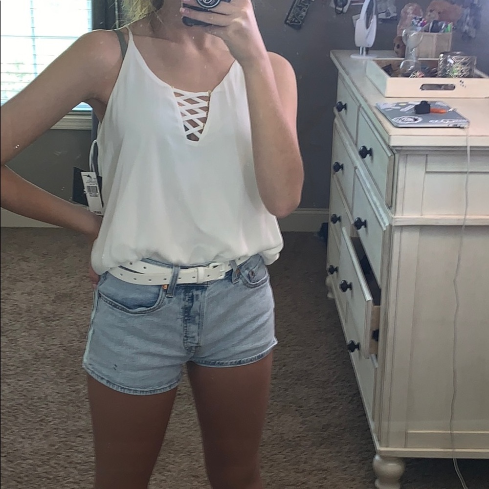 Flowy, White Tank Top with Strappy Neckline